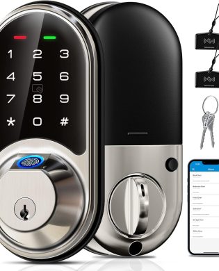 Veise RZ07 Fingerprint Smart Lock, 7-in-1 Smart Locks for Front Door, Keyless Entry Door Lock with App Control, Biometric Electronic Touchscreen Keypad Deadbolt, Satin Nickel